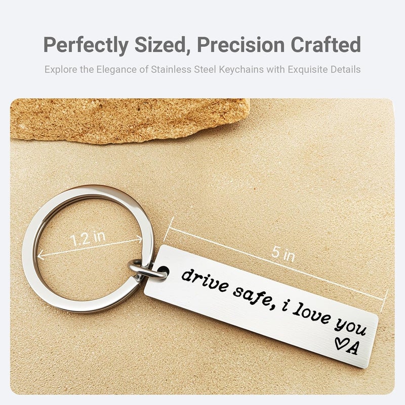 ZEARPT Valentine’s Day Gift for Boyfriend, Personalized Initial Drive Safe I Love You Keychain, Stainless Steel Key Ring for Him Husband Son, Couples Car Accessory, Gift-Ready Box - Image 4